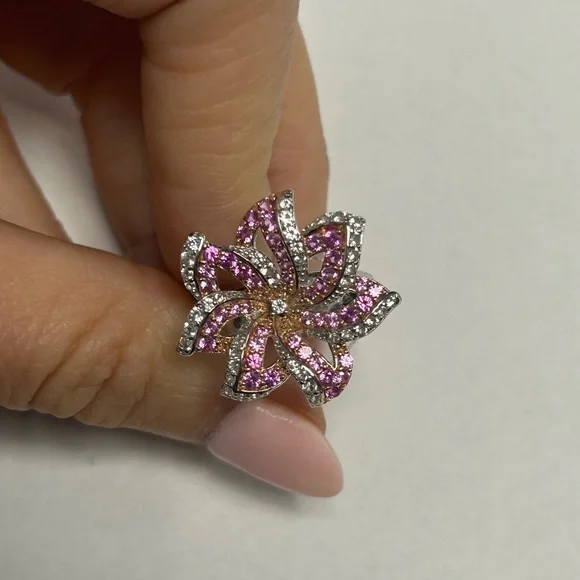 Suzy Levian Sterling Silver Pink Sapphire Created White Sapphire